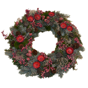 Trauergesteck: Gedenken in rot Trauergesteck: Gedenken in rot